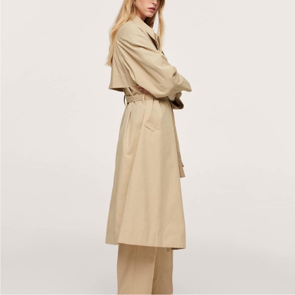 Mng Mango Water Repellent Long Waist Tie Trench Coat